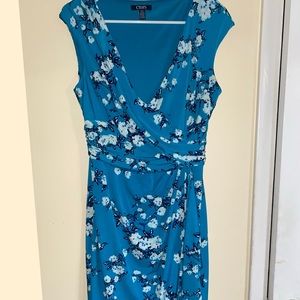 Chaps floral blue wrap dress L